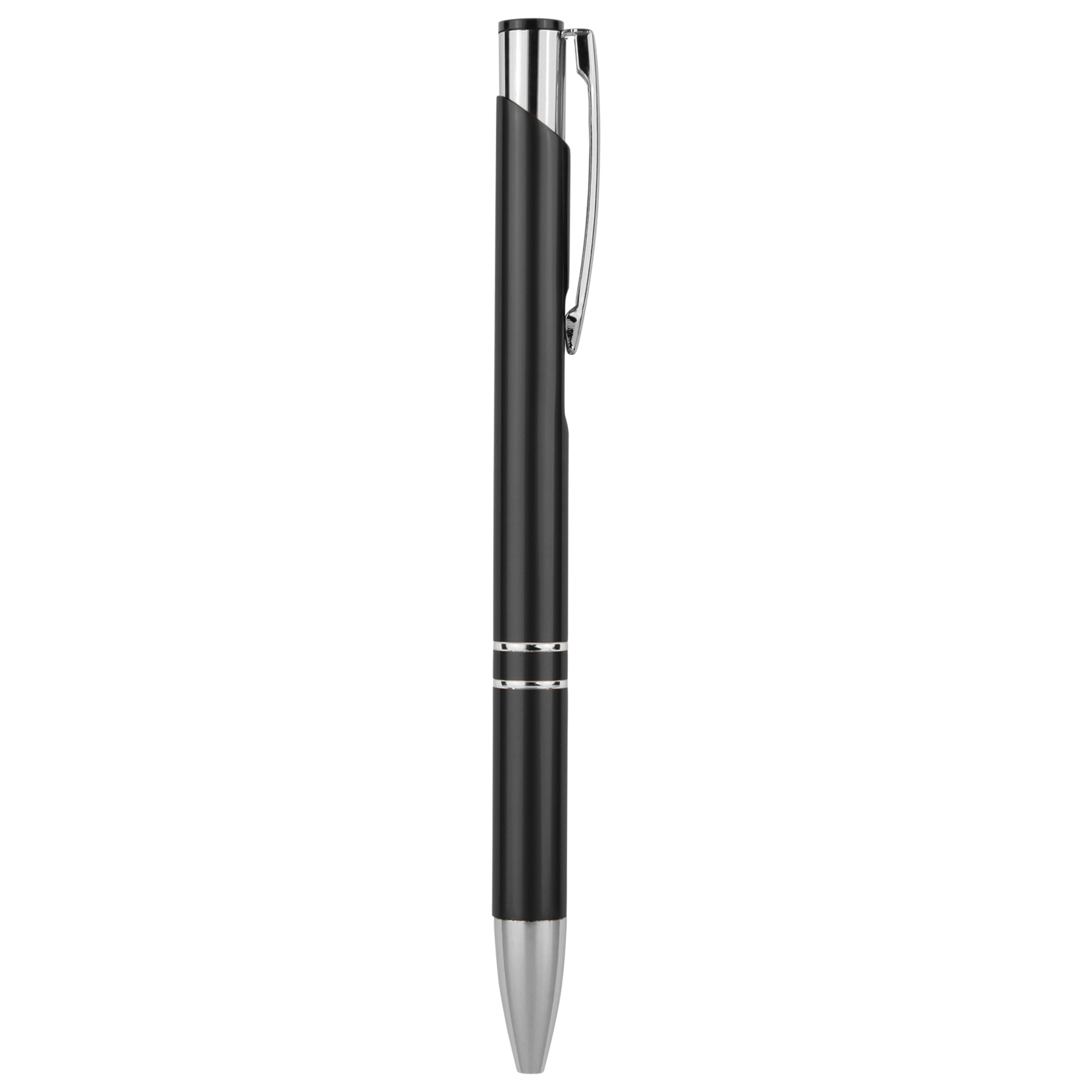 Premium Laserable Anodized Aluminum Pen – Black with Silver Trim (Click Top, Black Ink)