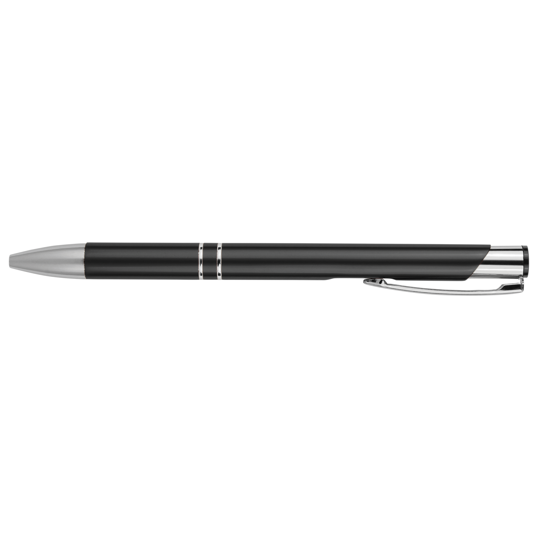 Premium Laserable Anodized Aluminum Pen – Black with Silver Trim (Click Top, Black Ink)