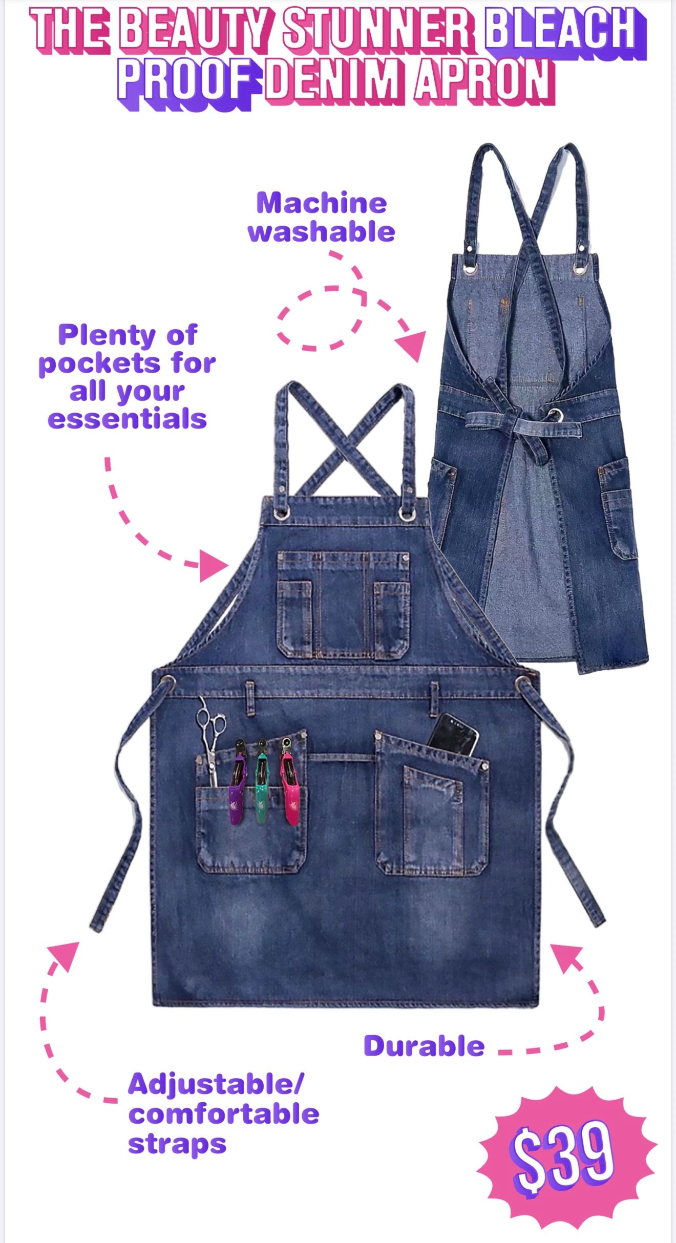 Pre-Order The Beauty Stunner BLEACH PROOF Denim Apron