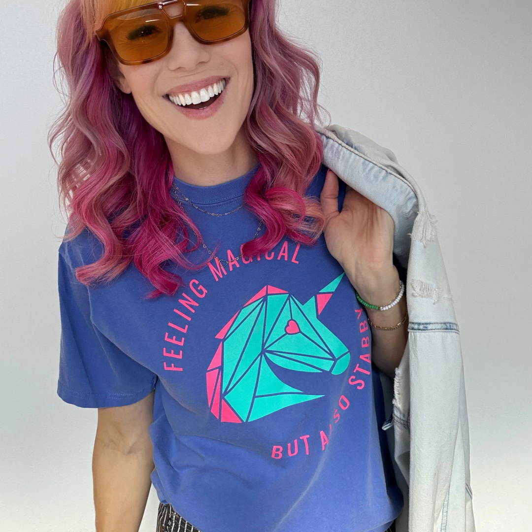 Feeling Stabby Adult T-Shirt🦄🗡️
