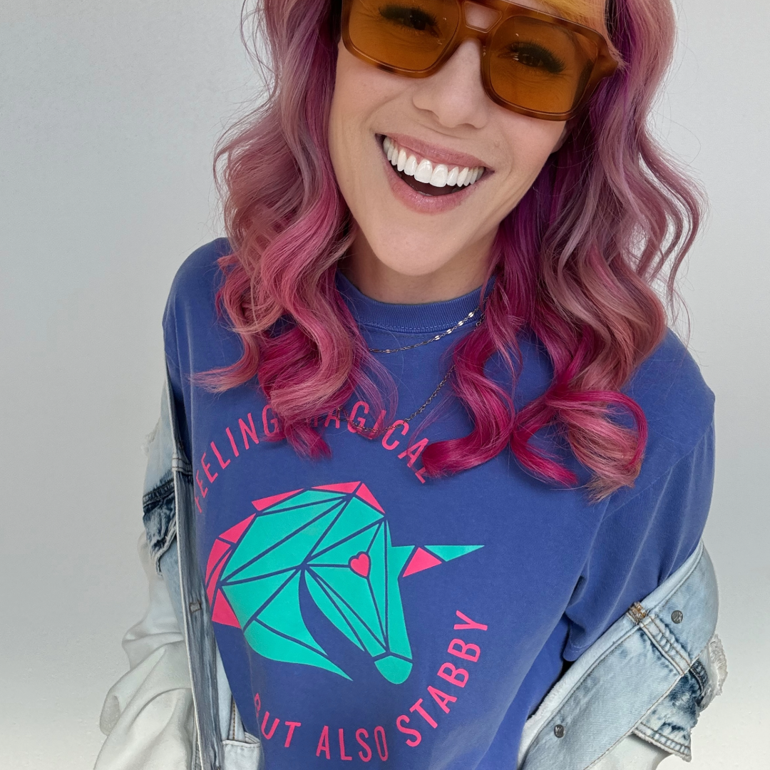 Feeling Stabby Adult T-Shirt🦄🗡️