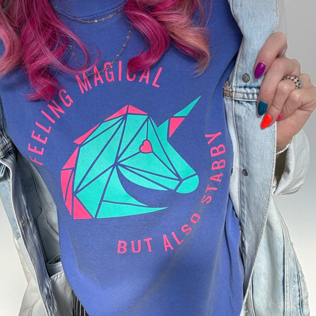 Feeling Stabby Adult T-Shirt🦄🗡️