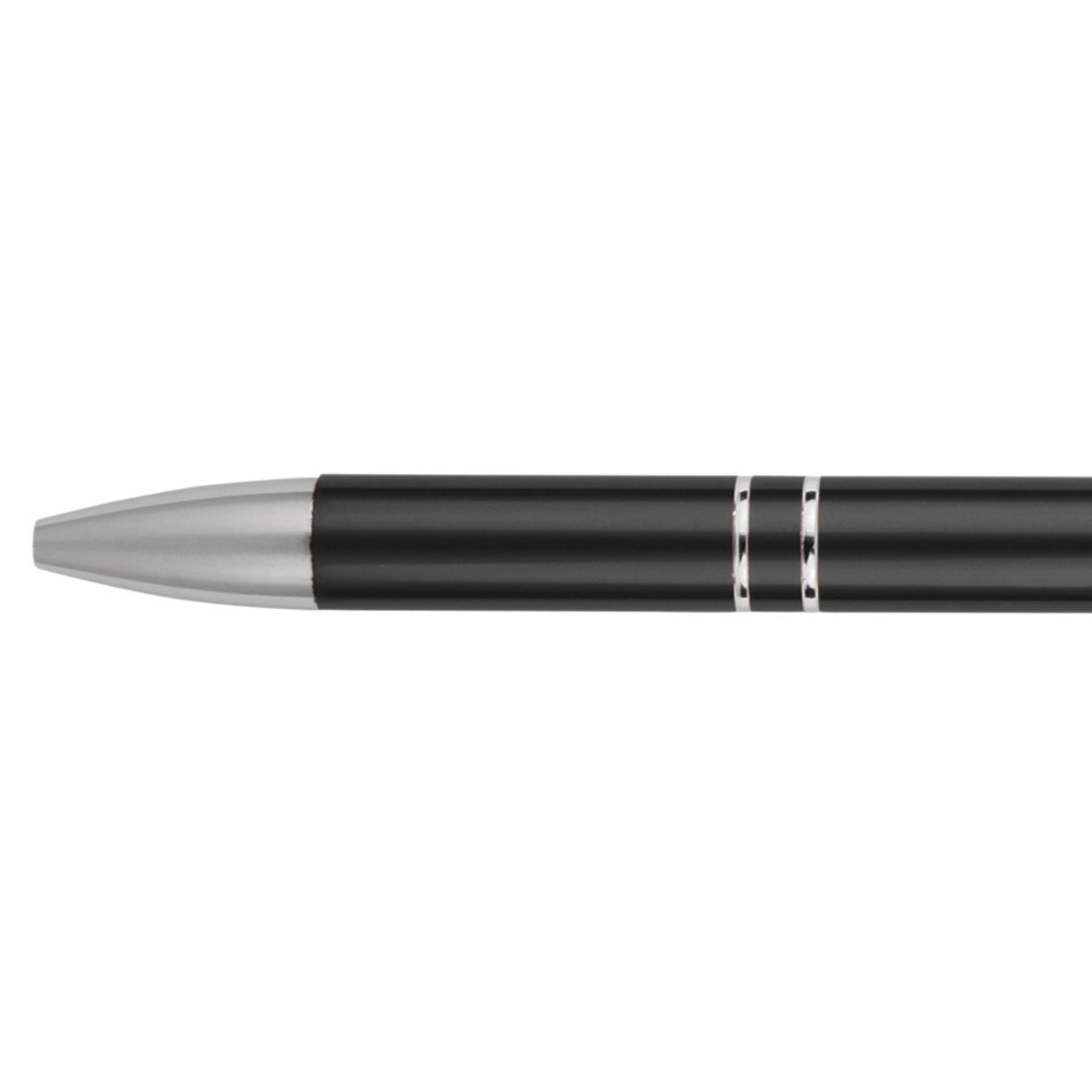 Premium Laserable Anodized Aluminum Pen – Black with Silver Trim (Click Top, Black Ink)