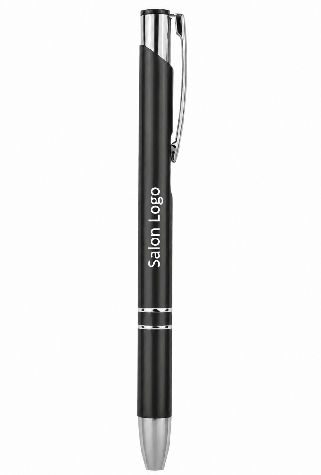 Premium Laserable Anodized Aluminum Pen – Black with Silver Trim (Click Top, Black Ink)