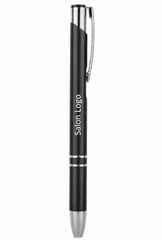 Premium Laserable Anodized Aluminum Pen – Black with Silver Trim (Click Top, Black Ink)