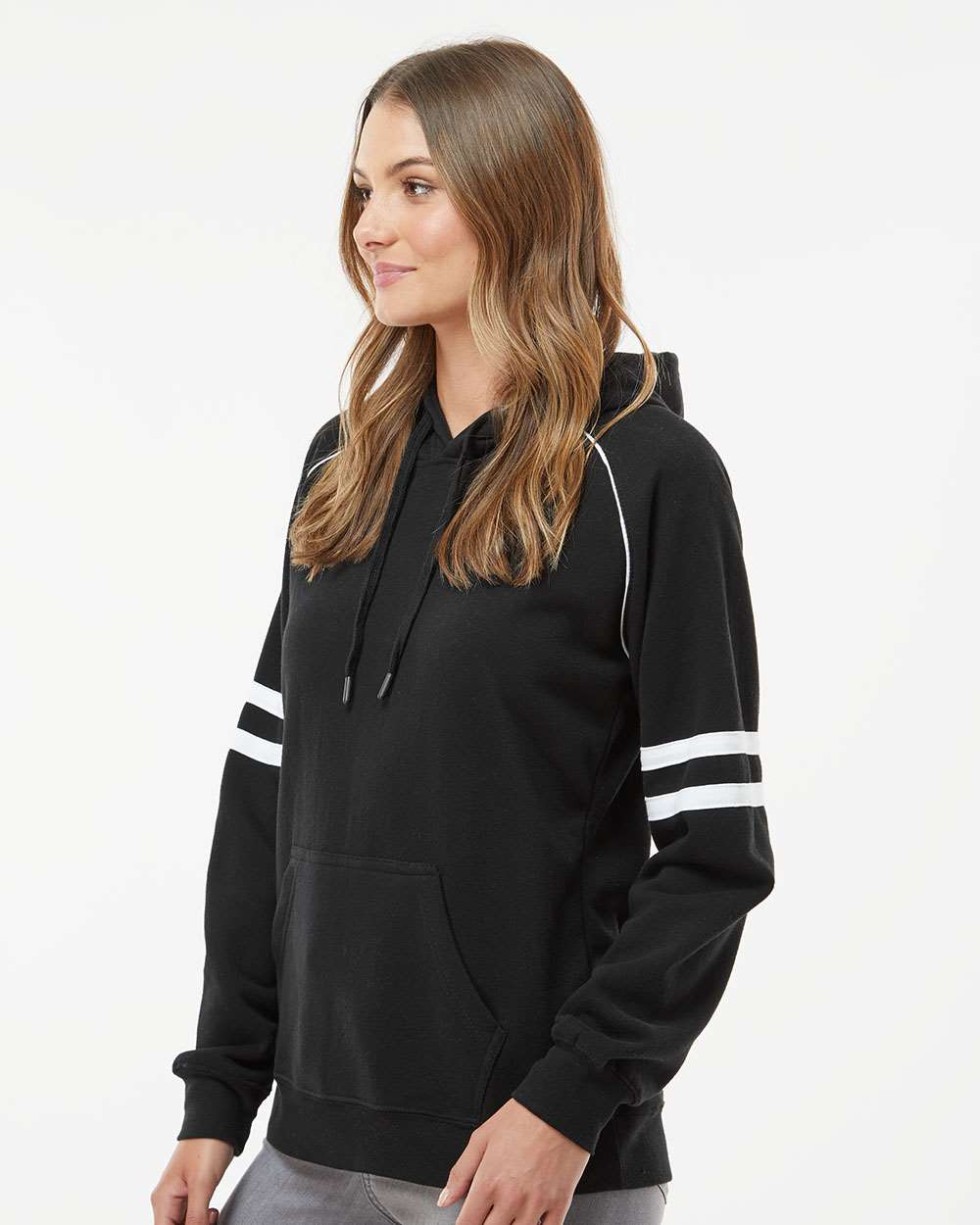 💫J America Ladies' Varsity Pullover Hooded Sweatshirt Effortless Branding