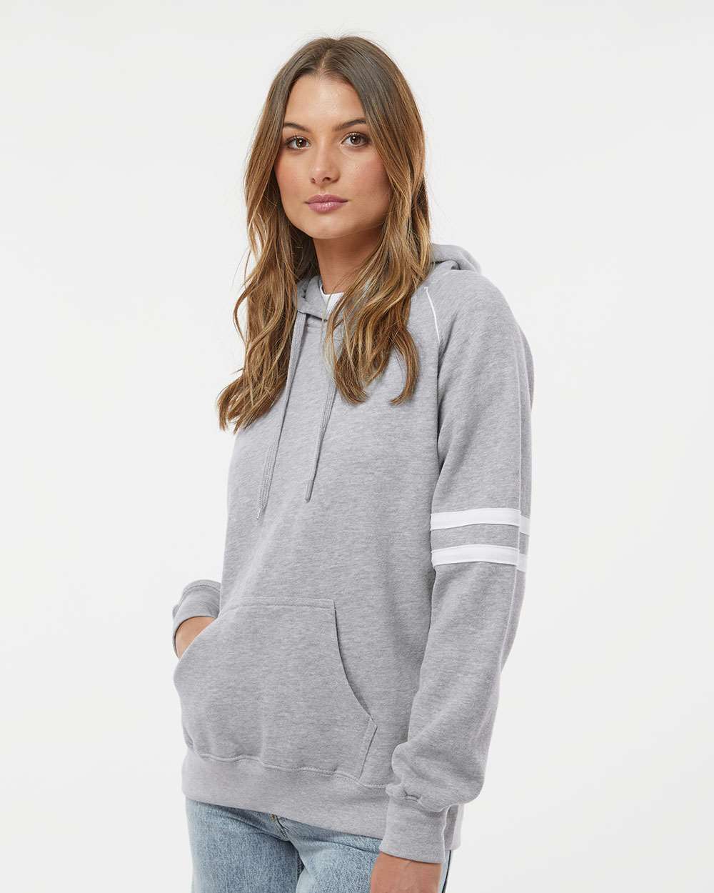💫J America Ladies' Varsity Pullover Hooded Sweatshirt Effortless Branding