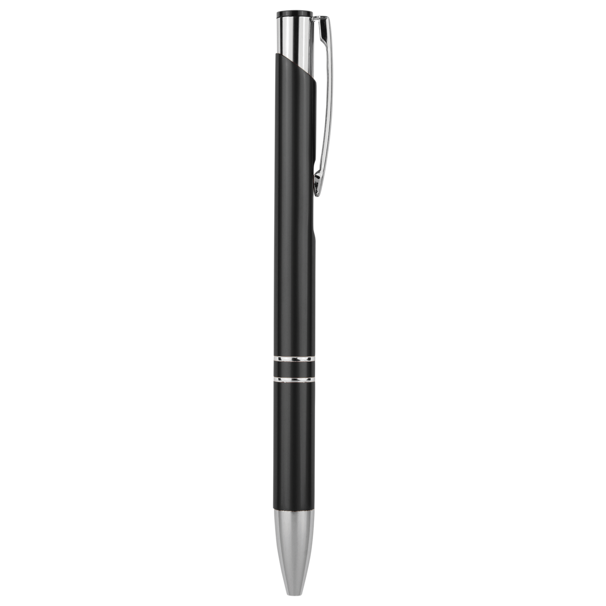 Premium Laserable Anodized Aluminum Pen – Black with Silver Trim (Click Top, Black Ink)