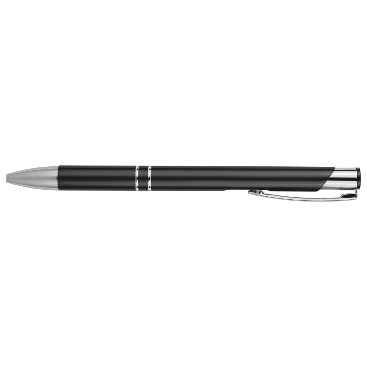 Premium Laserable Anodized Aluminum Pen – Black with Silver Trim (Click Top, Black Ink)