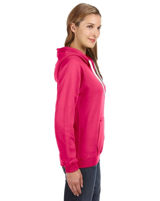 💫J America Ladies' Sydney Brushed V-Neck Hooded Sweatshirt