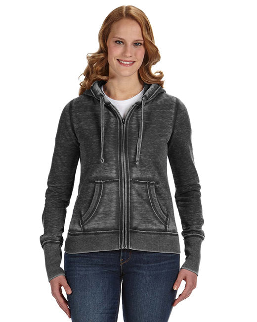 💫J America Ladies' Zen Full-Zip Fleece Hooded Sweatshirt