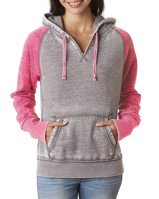 💫J America Ladies' Zen Contrast Pullover Hooded Sweatshirt Effortless Branding