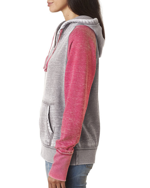 💫J America Ladies' Zen Contrast Pullover Hooded Sweatshirt Effortless Branding
