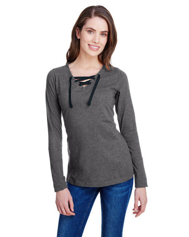 🏈LAT Ladies' Long Sleeve Fine Jersey Lace-Up T-Shirt